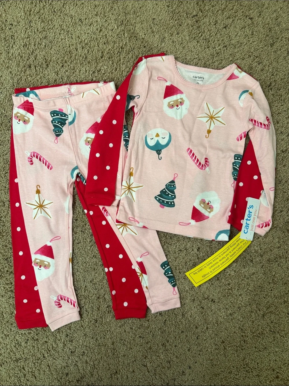 Carter's Pink and Red Holiday Santa & Ornament Pajama Set